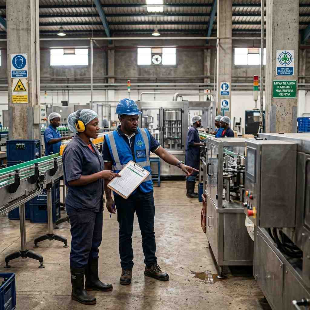 SHE Systems conducting a safety inspection at a bottling plant in Nairobi