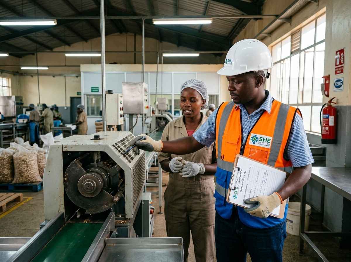 SHE Systems inspecting PPE compliance at a food processing plant in Nairobi